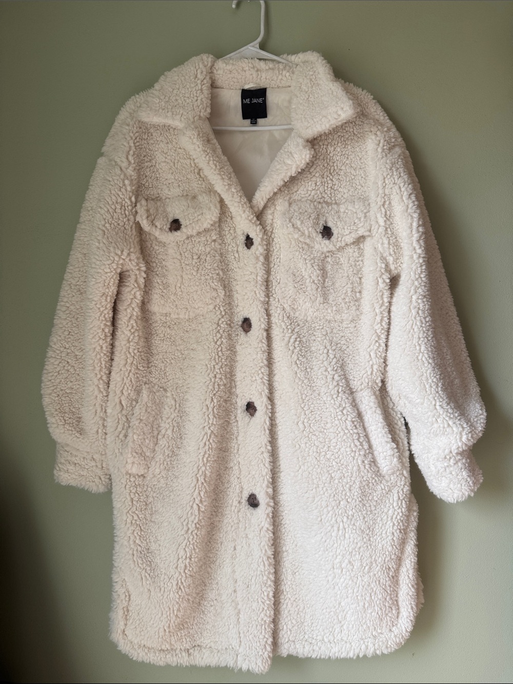 Me Jane White Sherpa Teddy Button-Front Jacket - Size M